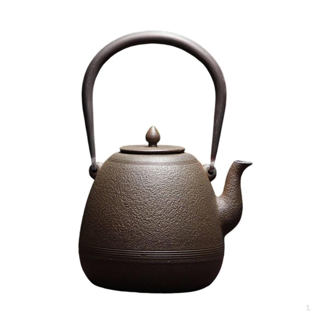 Cast Iron Kettle Uncoated Teapot Textured Tea with Lid for Hosts, Home,