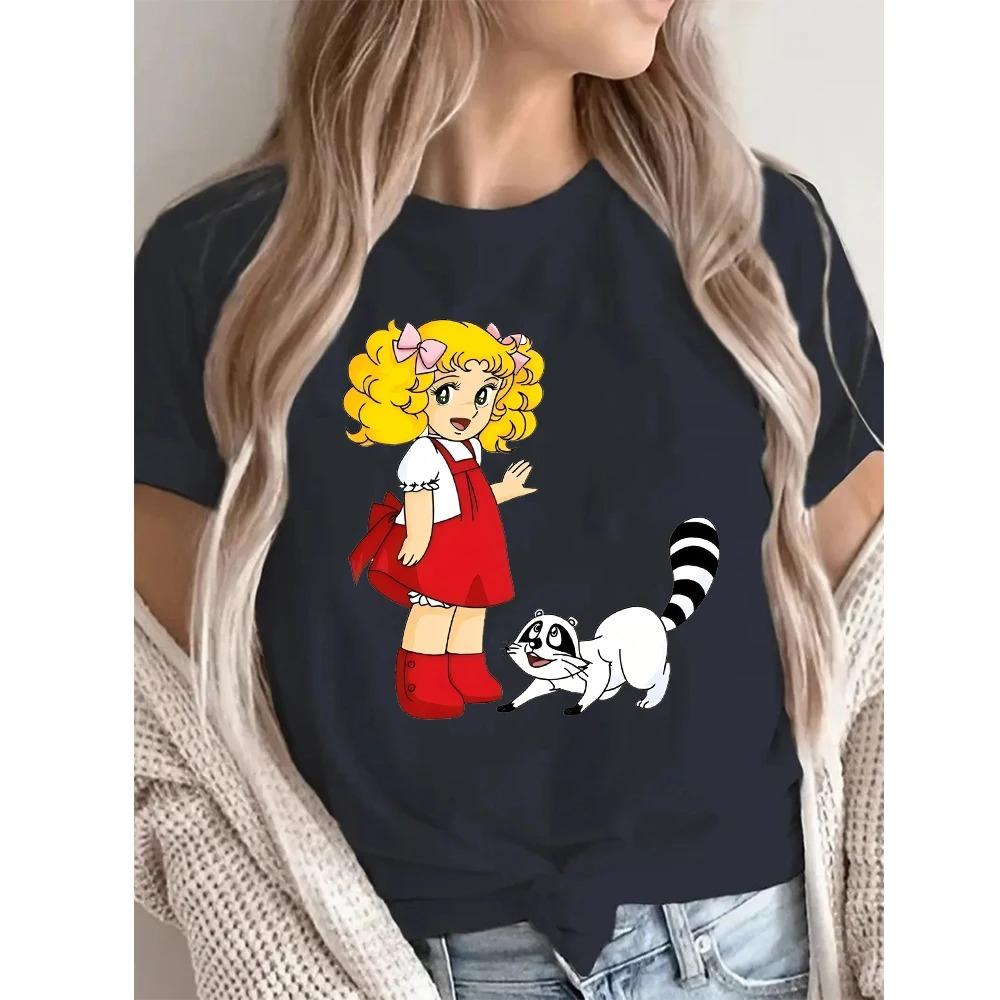 2026 Candy Cartoon Print Streetwear Black T-shirt Harajuku Clothes Fashion Girls T Shirt Short Sleeve Summer Tee Casual Female O-Neck Top