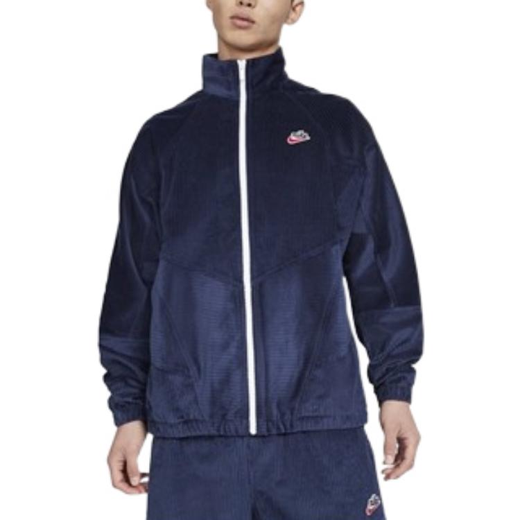 Nike Embroidered Logo Zip-Up Stand Collar Jacket Men Jackets Blue DA0032-410