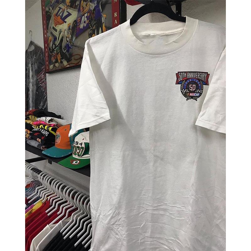 2024 NEW Nascar 50th Anniversary Peripheral Printed Short Sleeve Men's and Women's Aramco Khaki Loose Cotton T-shirt