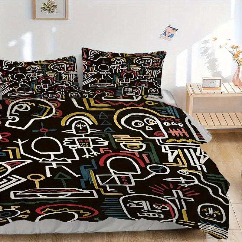 

3Pcs Abstract Art Print Printed Bedding Set, Breathable And Soft, Machine Washable, Christmas Gift, Suitable for Bedroom Decoration, 15169 135x200cm
