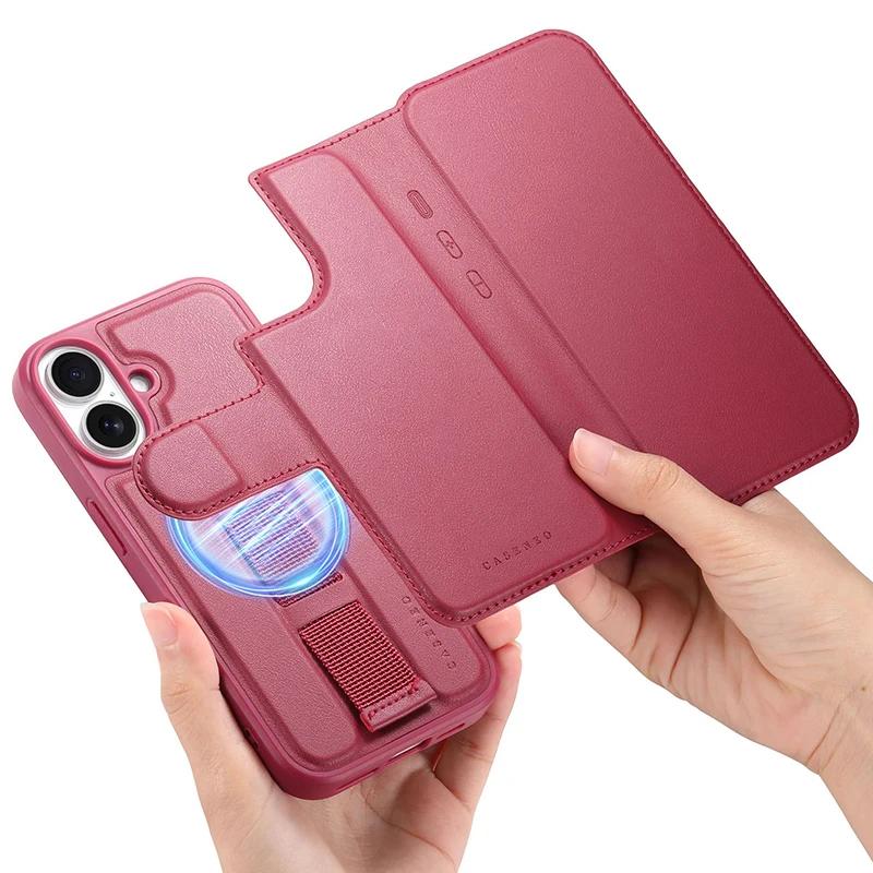 Leather Wallet Case for IPhone 17 Pro Air 15 14 13 12 16 Pro Max Plus Magsafe Case 2 in 1 Detachable Magnetic Flip Cover Holder