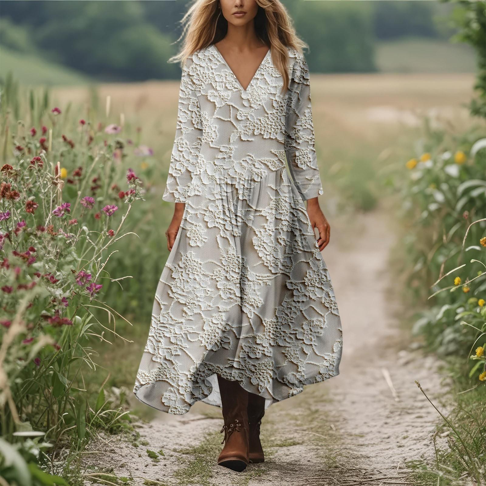 

Женское повседневное и модное платье с круглым вырезом и длинными рукавами средней длины L бежевый