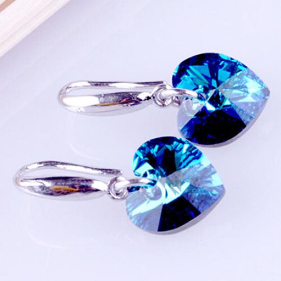 Women's Blue Heart Rhinestone Alloy Ear Hook Dangle Eardrop Earrings