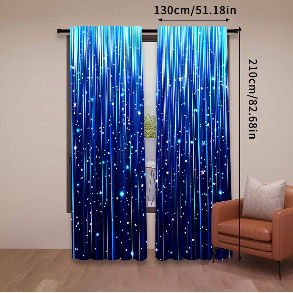 2Pcs Whimsical Fantasy Blue Night Starry Sky Printed Curtains Vibrant Home Decor For Bedroom Bathroom Living Room 29.53X65.35In