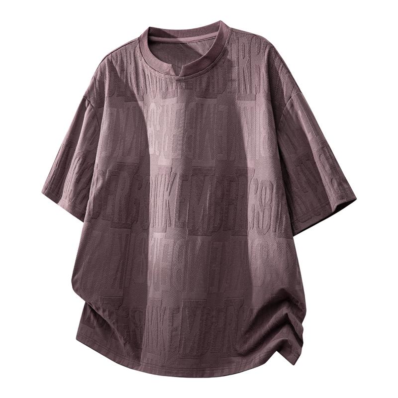 Summer Short Sleeved T-shirt Men's Ice Silk Versatile Top Half Sleeved T-shirt Round Neck Jacquard T-shirt