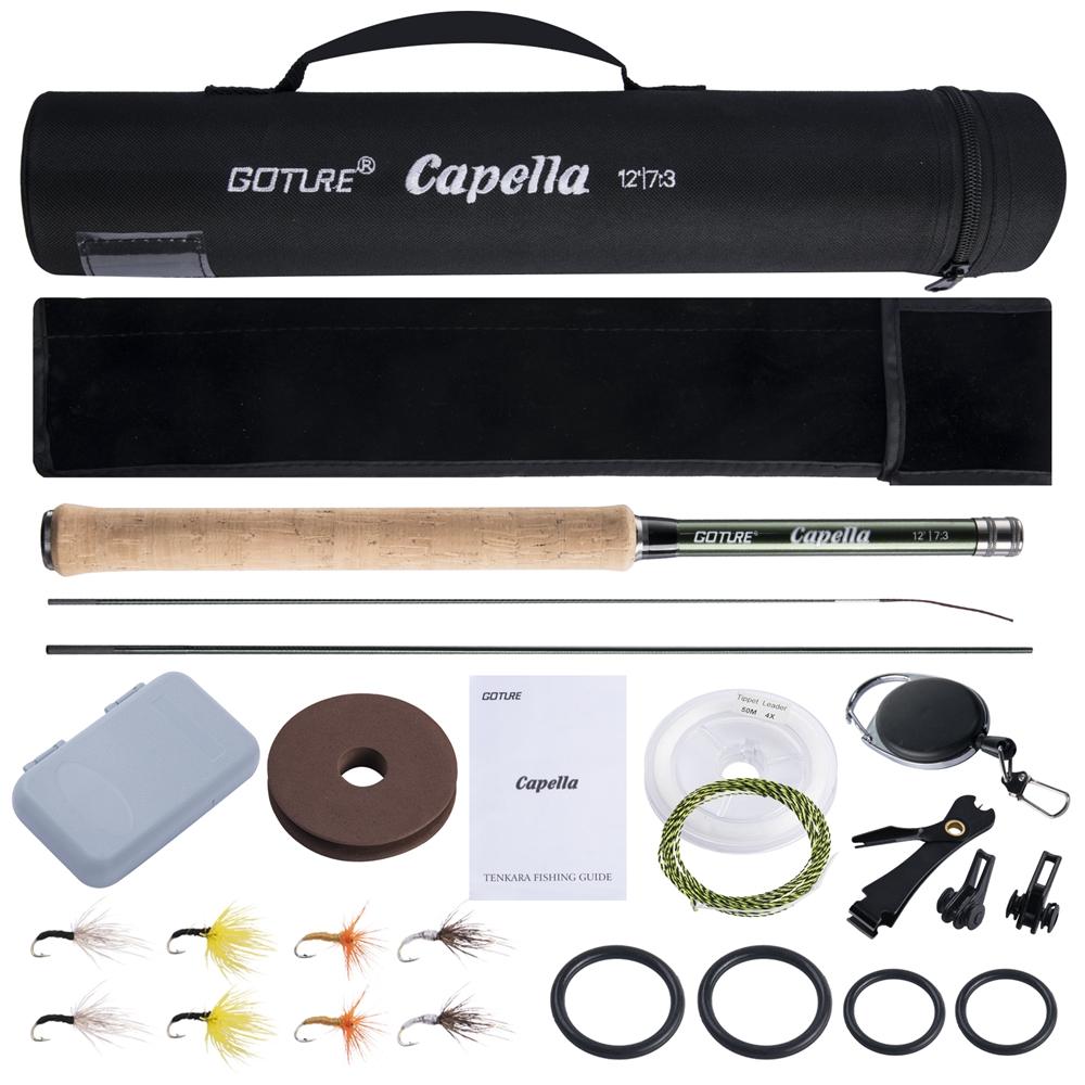 Combo canne da pesca a mosca Tenkara Goture 12FT Classiche Portatili Ultraleggere in Fibra di Carbonio IM8 Canna da Trota con Set di Linea da Mosca e Esche Nuovo