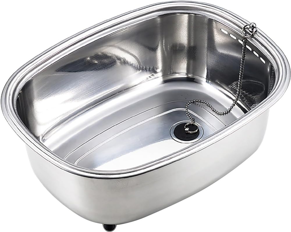 

Ernest Stainless Steel Washtub with Rubber Feet and Inner Stopper, 29 x 38 x 15.5 cm, Made in Japan, A-75435