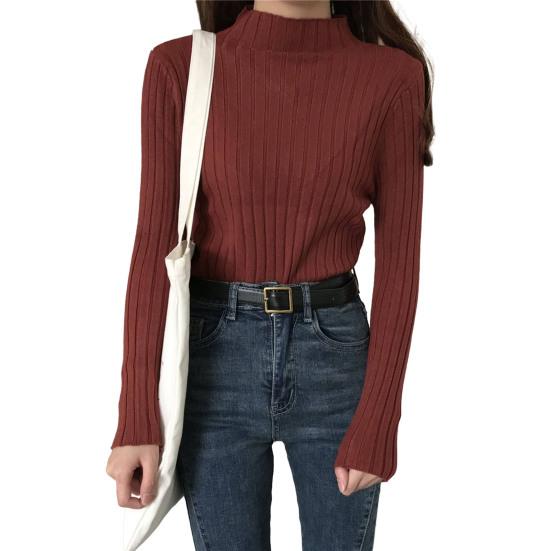 

Bottoming Shirt Slim Fit Half Turtleneck Long Sleeve Ribbed Knitting Tops Autumn Winter Layering кирпич красный