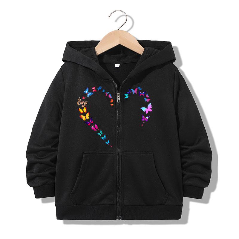 Hoodie Zipper Hoodie Funny Casual Butterfly Heart Letter Hoodies Jackets Boys Girls Y2k Zip Up Sweatshirt Fashion