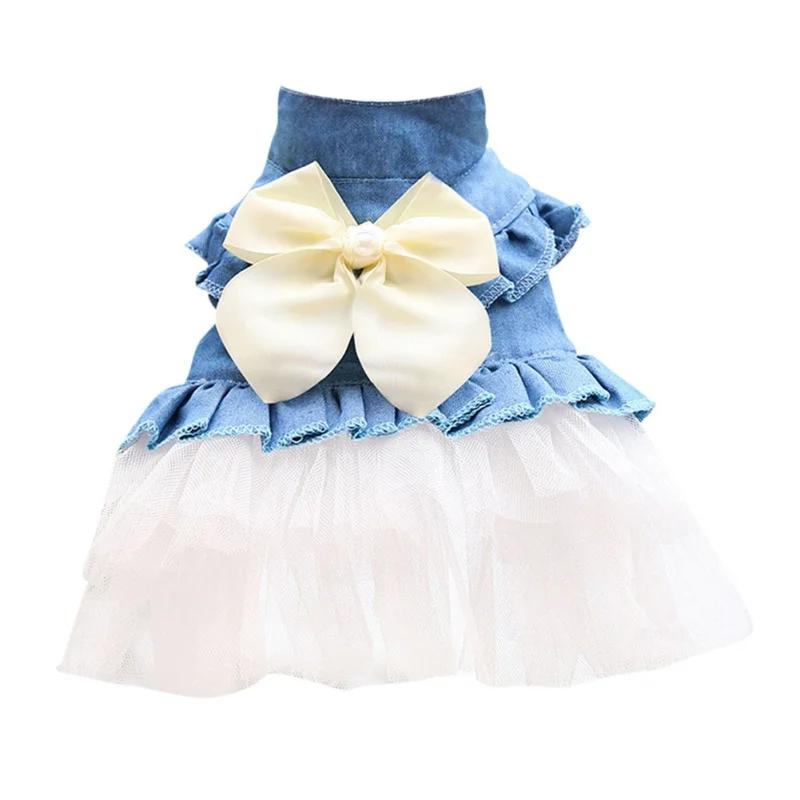Spring Summer Dog Princess Dress Sweet Lace Skirt Pet Clothing Puppy Kitten Pet Skirt Cute Dog Dress Bow for Small Medium Dog