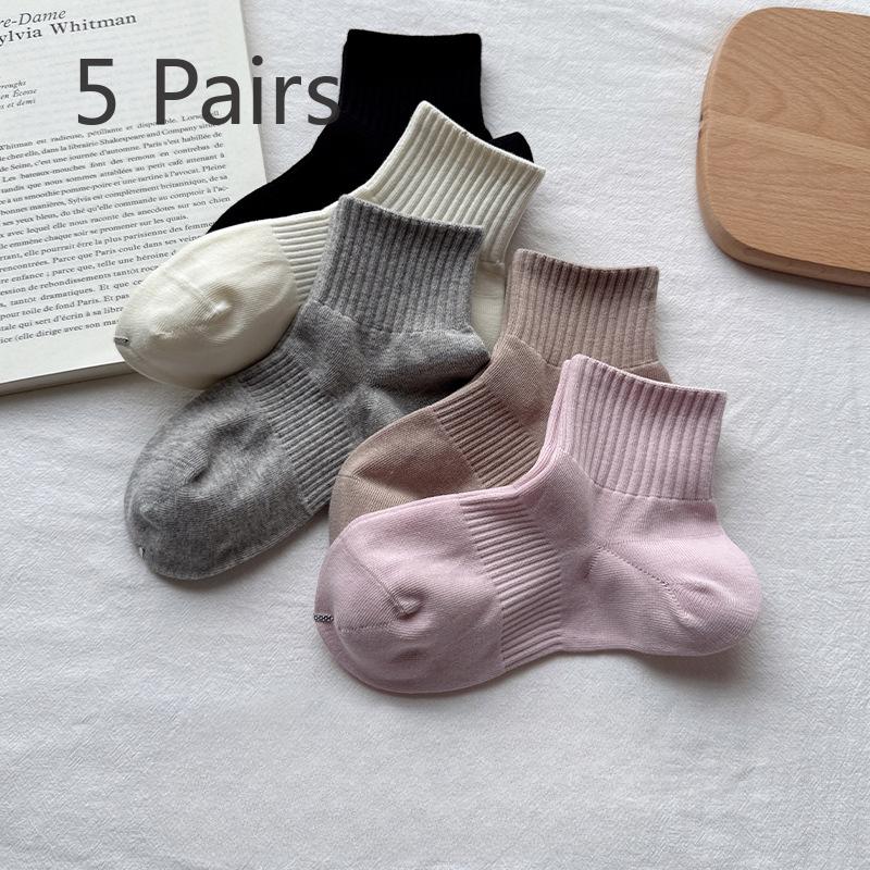 5 Pairs of Summer Thin Women's Combed Cotton Right-angle Socks, Women's Sweat-absorbing and Odor-proof Cotton Socks, Boneless Short Socks