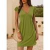 Women's Deep V-Neck Smocked Tank Dress Ruffle Sleeve Loose Fit Beach Vacation Summer