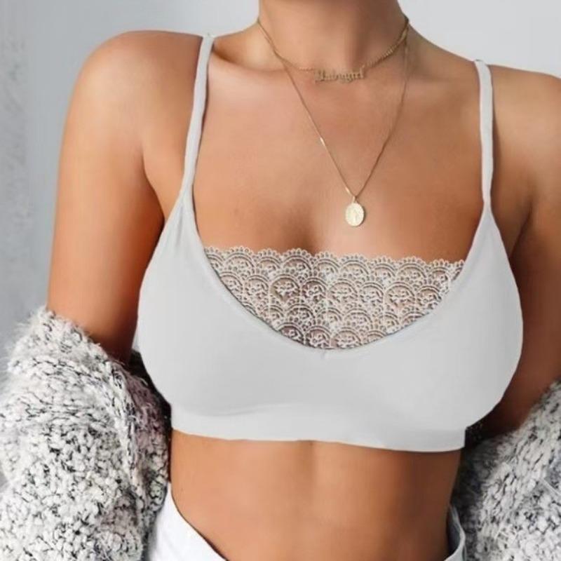 Women's Lace Trim Bralette Comfortable Seamless Wireless Padded Bra