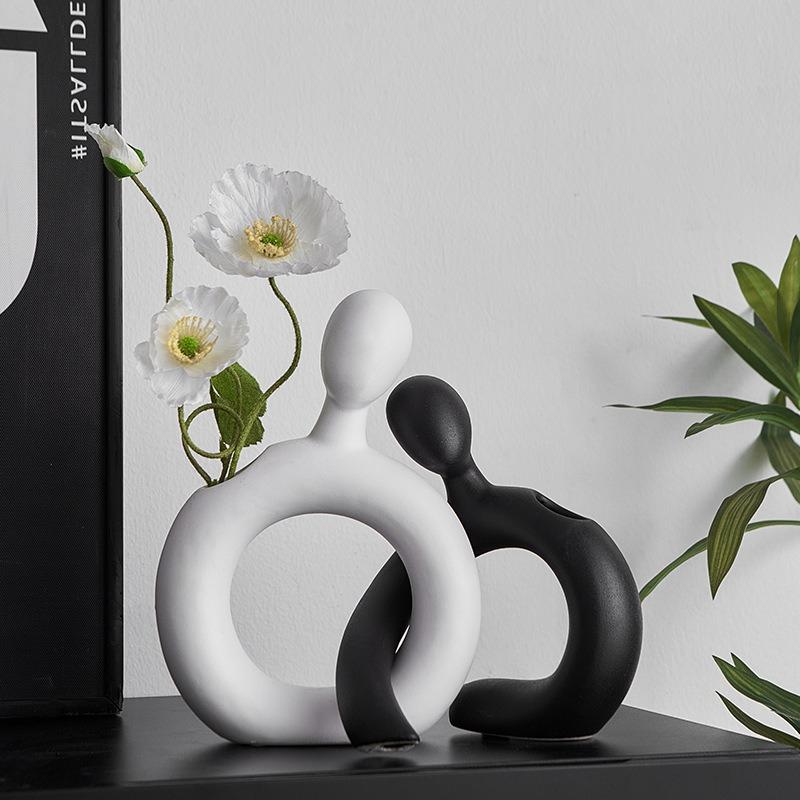 Ceramic Figure Vase Couple Abstract Hollowed-out Flower Arrangement Ornaments Flower Vase Creative Display Home Decoration