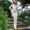 New Sexy Deep V Neck See Through Long Sleeve Lace Dress Slim Fit Fashion Perspective Street Style Party Club Dress Women Bodycon Hollow Clothing