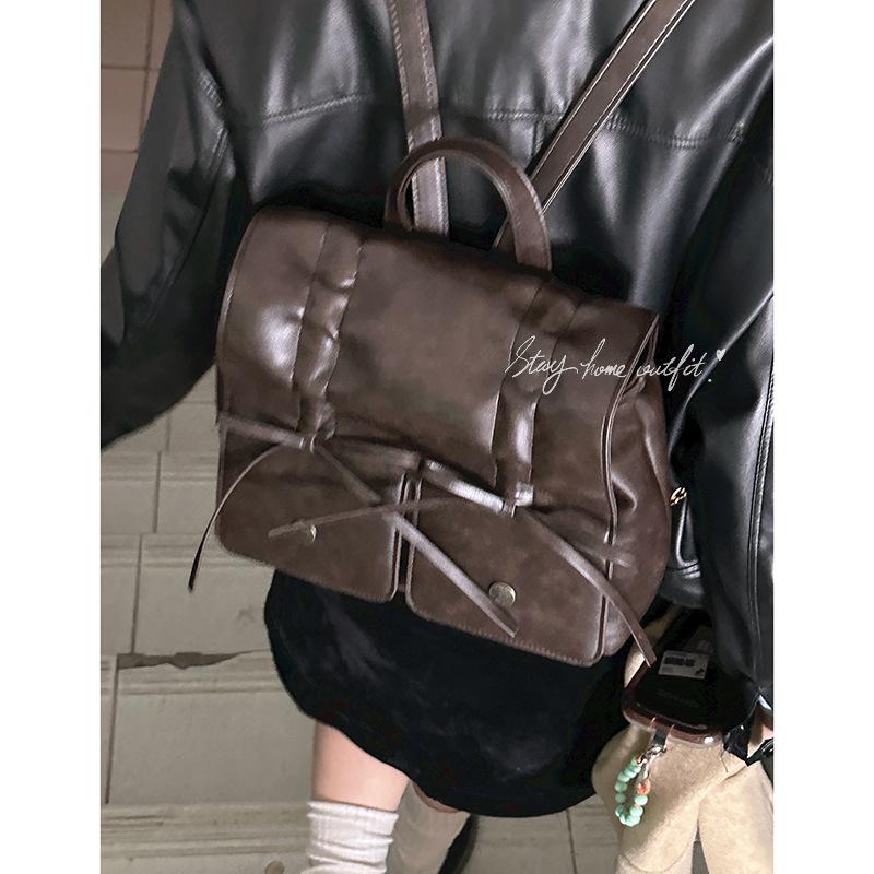 Retro High-end Pleated Backpack Bag for Women 2025 New Trendy Cool Bow Backpack Casual Large-capacity Schoolbag