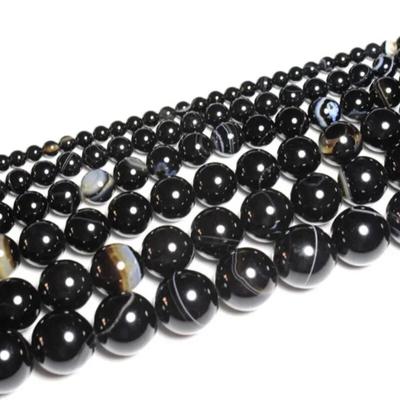 Natural Gemstone Black Striped Agate Loose Beads  for Jewelry Making
