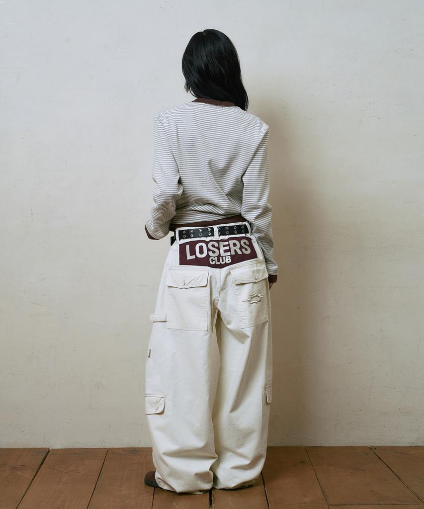 Lujeoseukeulleob Multi Cargo Pocket Wide Cotton Pants Ivory
