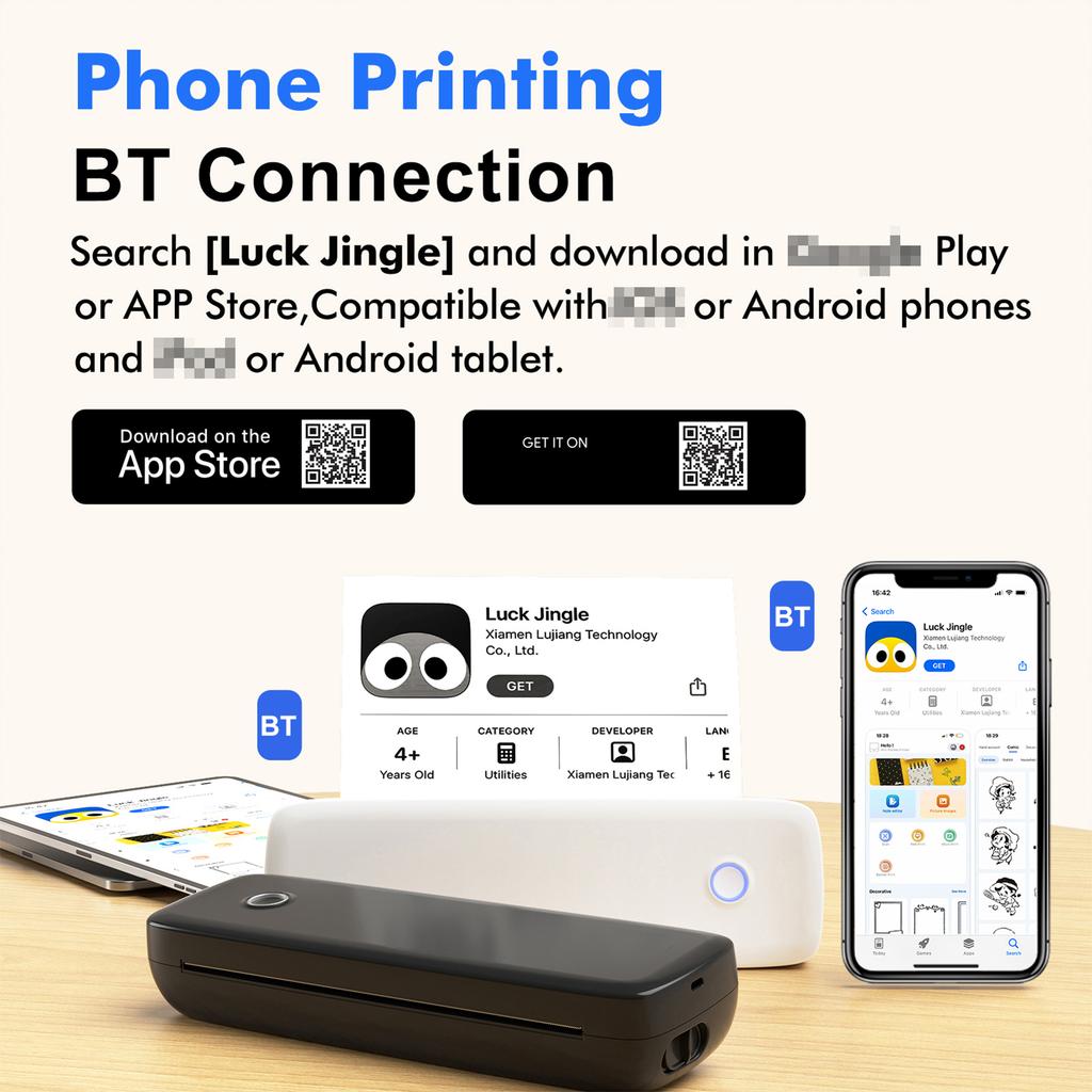 Bisofice A4 Portable Thermal Transfer Printer Wireless&USB Connect Connect with Mobile Computer 56mm 77mm 107mm