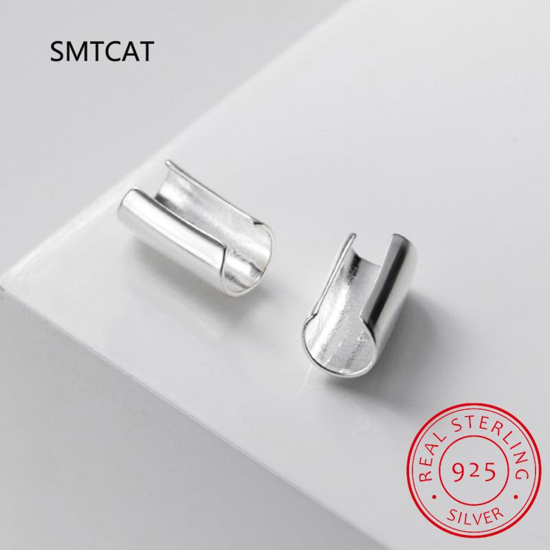 Real 925 Silver Smooth Surface Ear Cuff Clip on Earrings For Women Wedding Party Fine S925 Jewelry DA1794