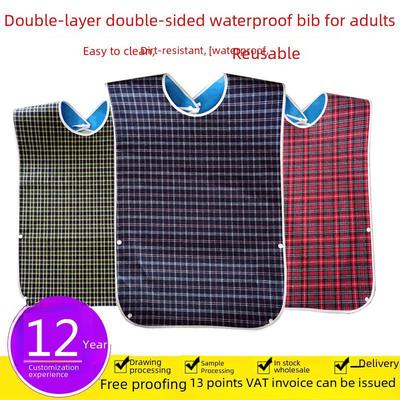 Waterproof Plaid Adult Bib - Leak-Proof, Extra Large, Anti-Stain for Elderly Dining