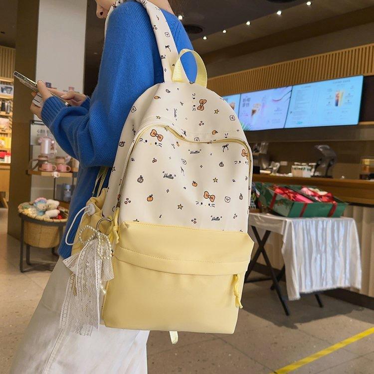 Schoolbag Korean version ins Cartoon Hello Kitty Backpack Women's Large Capacity Cute Doodle Student School Bag Sweet Versatile Backpack