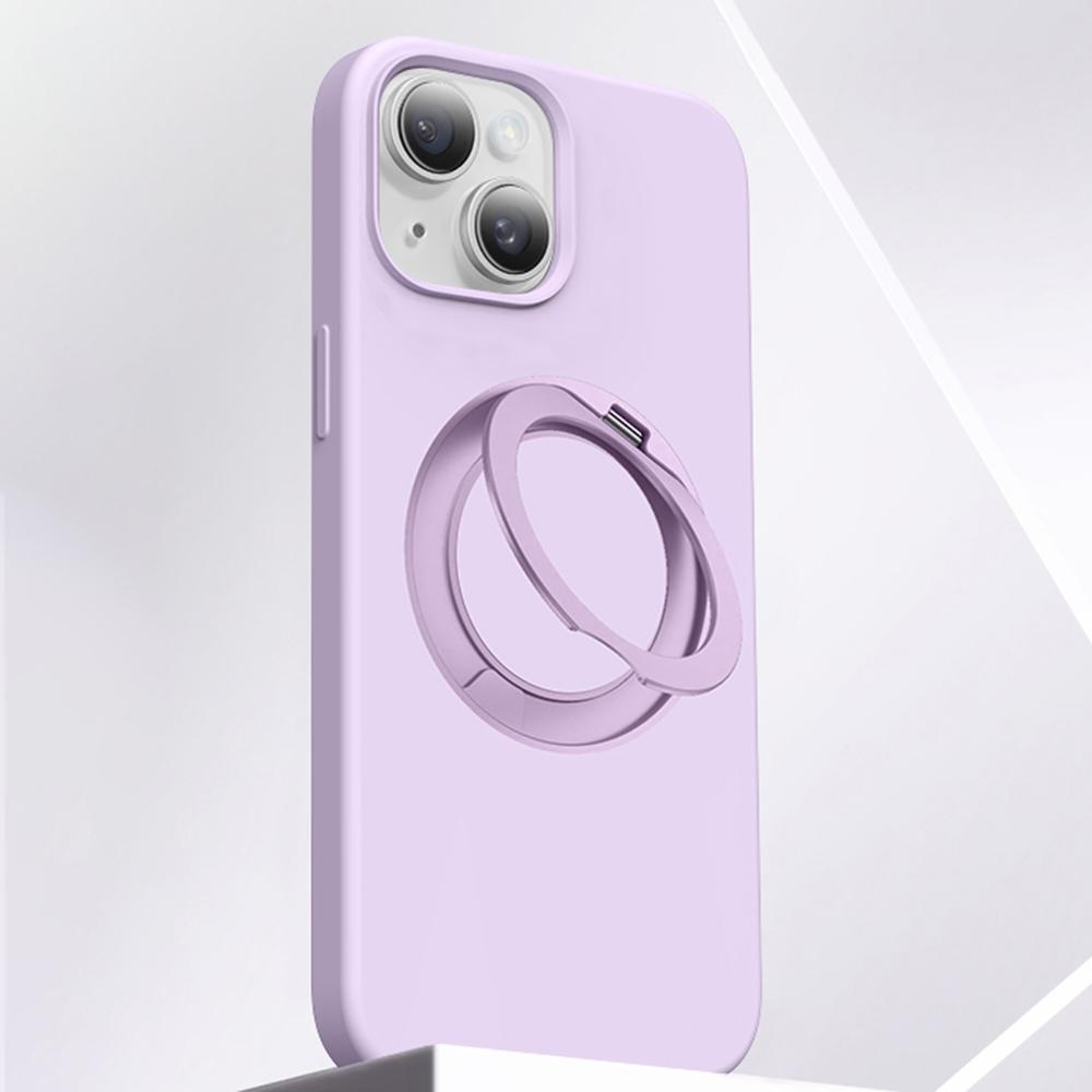 For iPhone 15 Case Rotating Kickstand Liquid Silicone + PC Phone Cover A