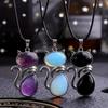 Natürlicher Kristall Katzen Anhänger Halskette Mit Amethyst Und Rosenquarz Für Einzigartigen Schmuck Geschenk