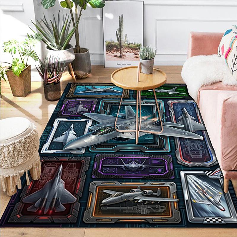 Futuristic Jet Compilation Pattern Rug Floor Mat for Living Room or Bedroom Soft and Comfortable Carpet a Gift for Birthday and Holiday.