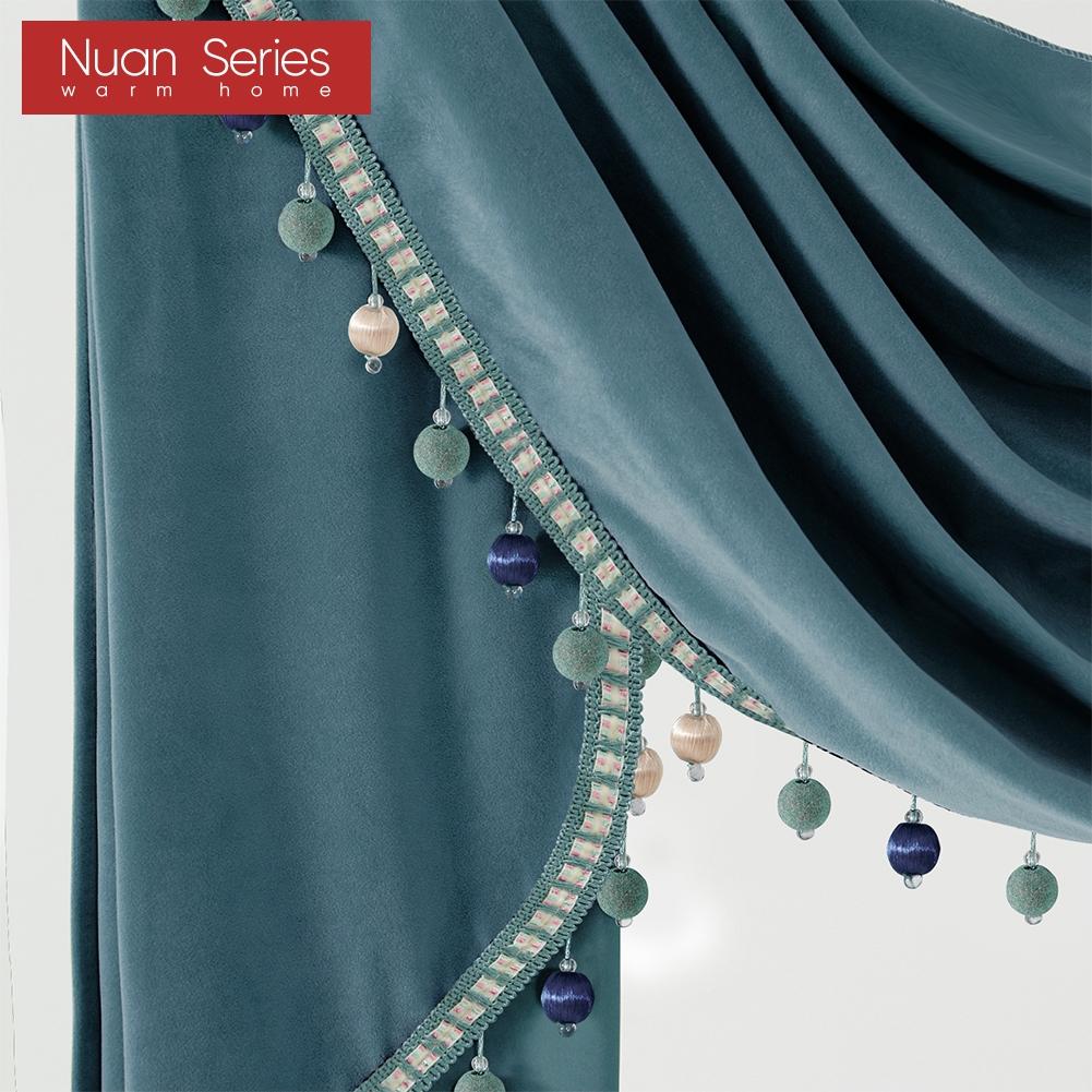 1PC Nuan Series Fashionable and Versatile Solid Color Water Wave Pattern Ball with Lace Trim Curtain Head Decorative Kitchen Door Curtain