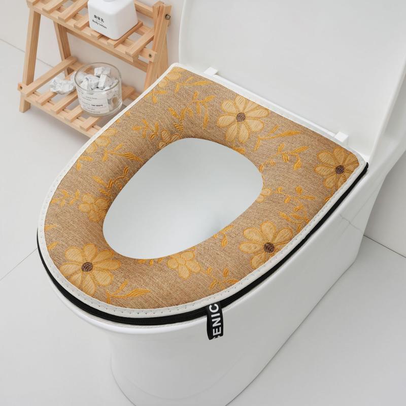 Púliàn Cotton Linen Zippered Toilet Seat Cover