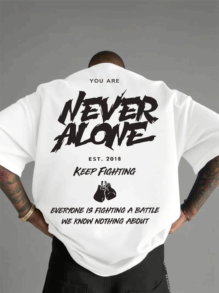 Nuova Stampa Boxe Never Alone 100% Cotone T-shirt Uomo Donna Estate Autunno Quotidiano Sport all'Aperto Casual Larga Street Manica Corta
