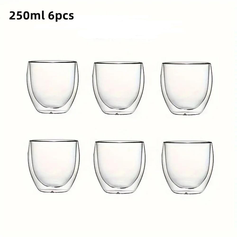 6pcs Double Wall Expresso Cups 80/150/250/350/450ml Insulated Clear Glass Coffee Mugs for Hot or Cold Cappuccino Latte Tea