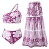 European and American Retro Ethnic Bohemian Bikini Mesh Round Skirt Three-piece Vacation Beach Multi-color Swimsuit Women