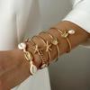 5Pcs Boho Summer Stackable Bangles Luxury Gold Color Starfish Shell Open Bangle Bracelet Set For Women Girls Beach Party Jewelry