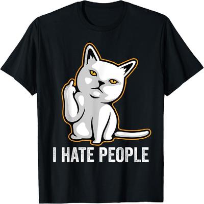 I Hate People TShirt, Angry Cat Giving the Finger Shirt, Funny Men Women T-Shirt