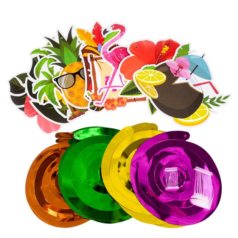 10pcs/set Hawaii Party Hanging Spiral Pendants Flamingo Pineapple Garland Ornament Summer Tropical Beach Birthday Decorations