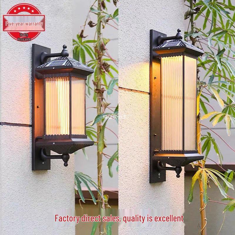 2025 Chinese Style Solar LED Outdoor Wall Sconce - Antique Villa Front Door Lamp, Super Bright