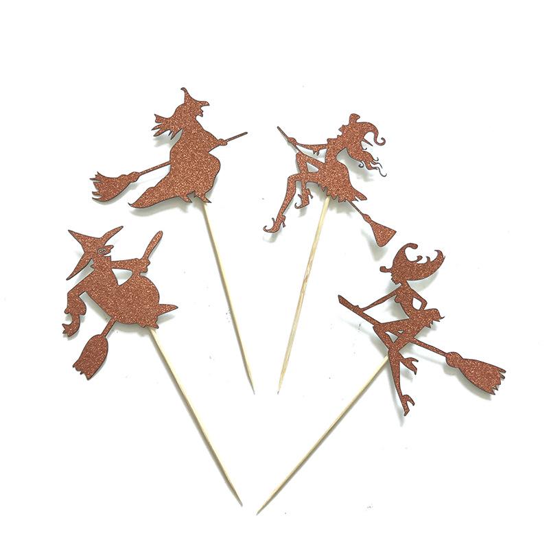 Happy Halloween 4PCS Ghost Witch Halloween Party Cupcakes Small Card Dessert Cake Decoration