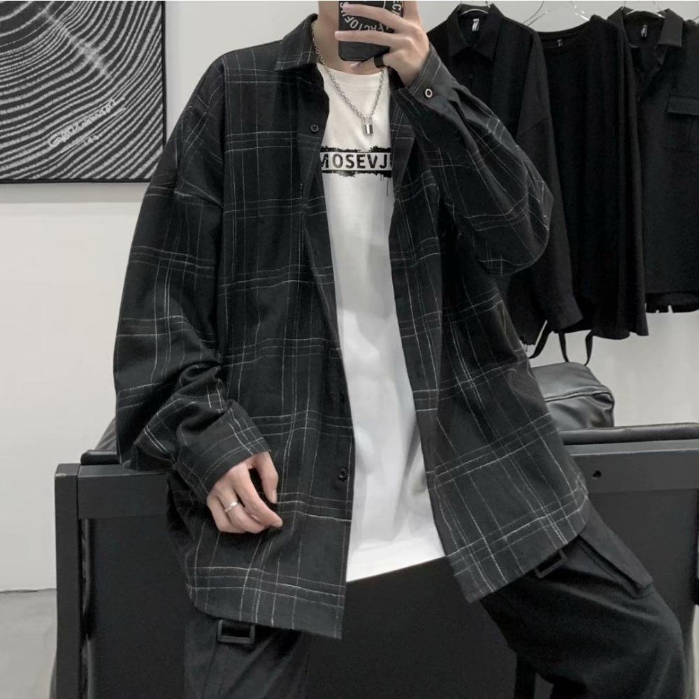 Retro Plaid Shirt Men's Loose Long-sleeved Trendy Handsome Thin Jacket Versatile Shirt