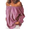 Party Top Autumn Winter Solid Color Women Blouse Pleated Off Shoulder Long Sleeve
