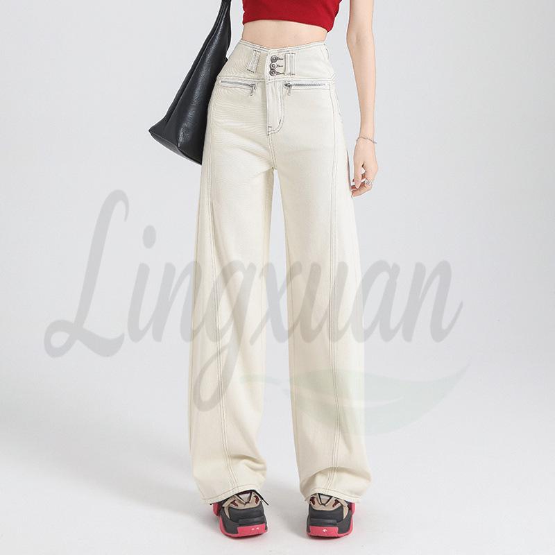 

Apricot High-Waisted Button-Down Wide-Leg Jeans for Women - 2026 Spring/Autumn Loose Fashion Design Extra Large