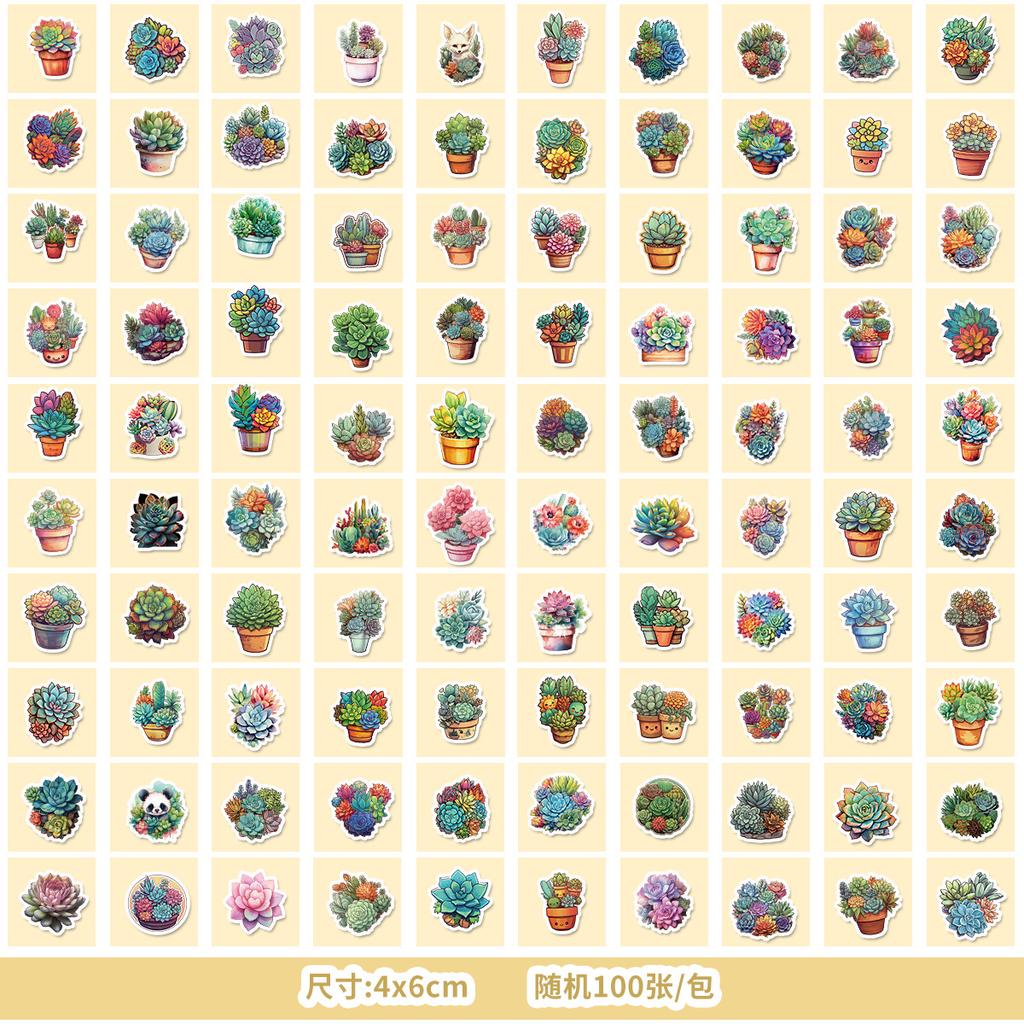 50/100 Cute Style Flowers and Succulent Graffiti Stickers Suitcase Decoration Waterproof Stickers DIY Hand Account Stickers