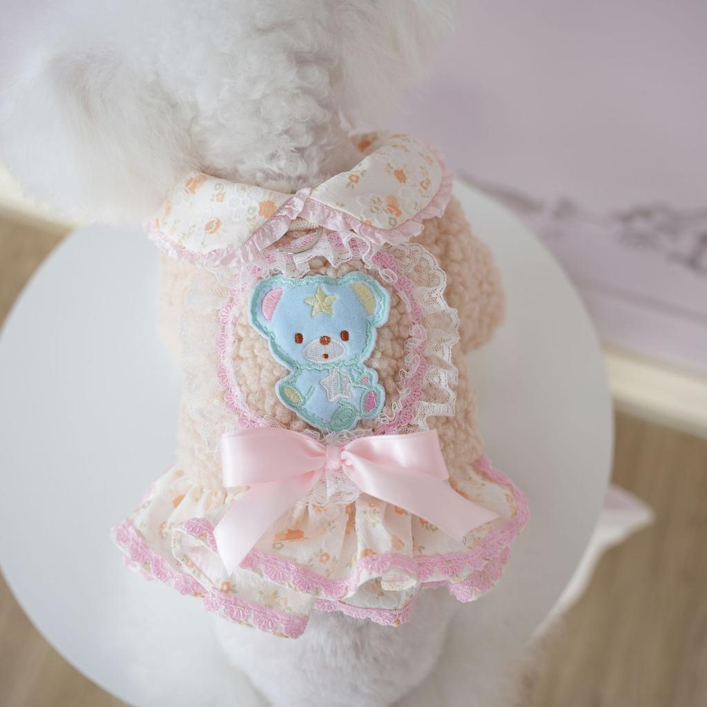 Pet Winter Floral Grain Velvet Skirt Is Better Than Teddy Bear Winter Cotton Clothes Two Legged Cat Clothes Can Be Pulled