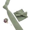 Solid Color Cotton Necktie Set For Men Tie 4pcs Hanky Cufflinks Rhinestone FLoral Brooch Tie Set