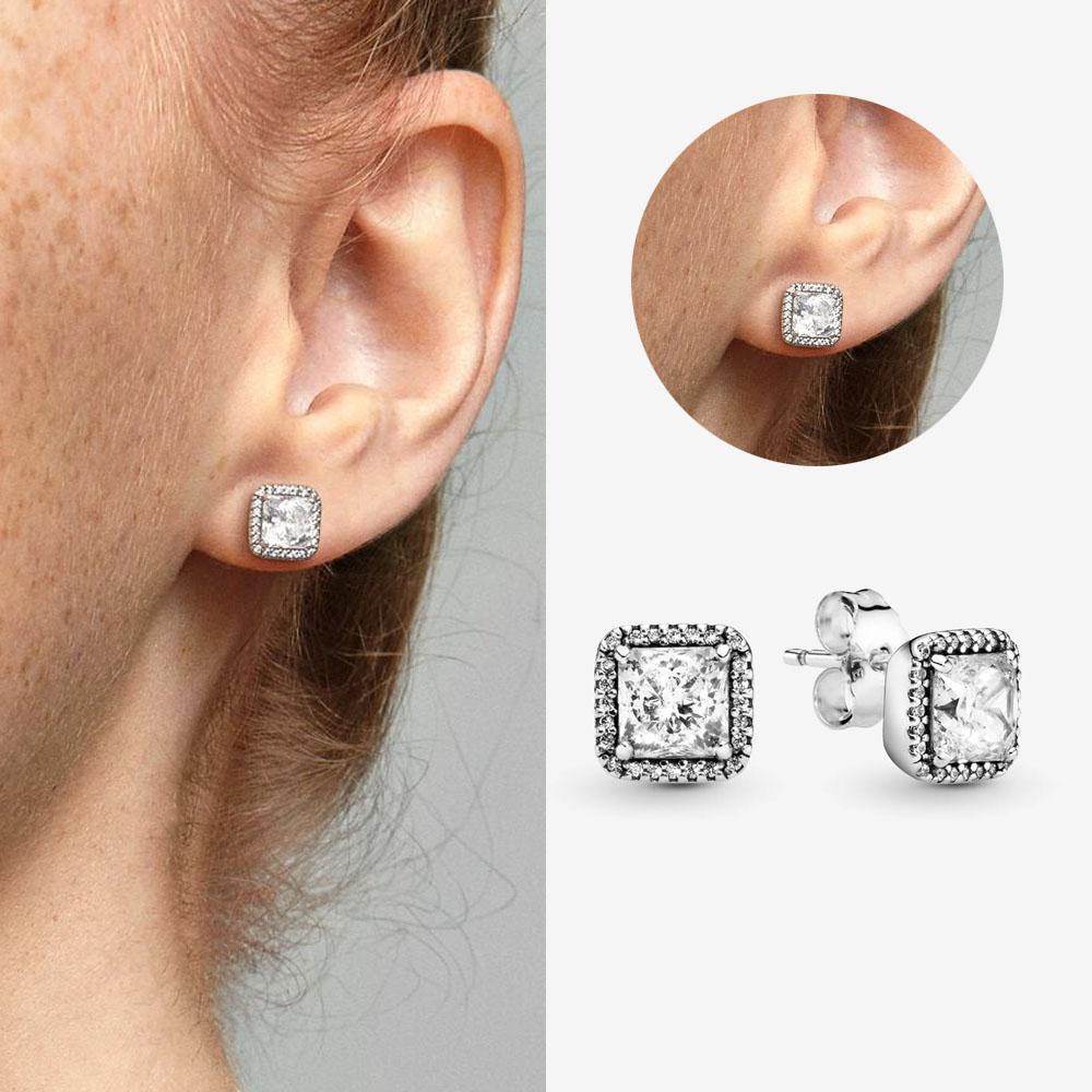 Authentic 925 Silver Cherry Blossom Bow Heart Hoop Stud Drop Earrings plata de ley Jewelry DIY Birthday Gift Original