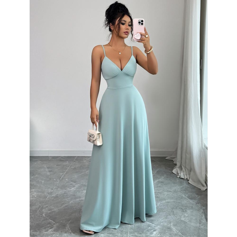 Elegantes Temperament Träger A-Linien Langes Rockkleid Damenbekleidung Herbst und Winter 2025