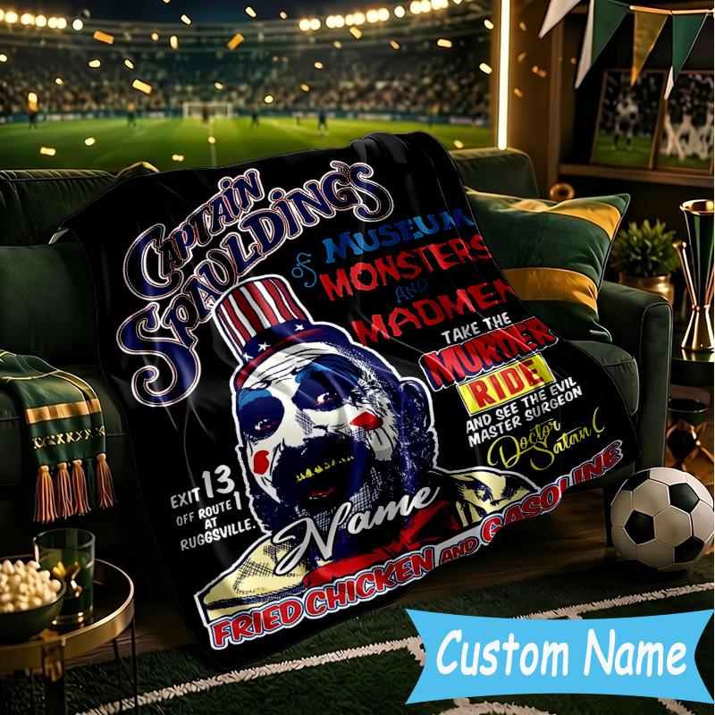 1PC Custom Name Horror Clown Artwork Throws Blanket Flannel Blankets for Couch Bed Gifts for Men Women Travel Picnic Christmas Fan Gifts