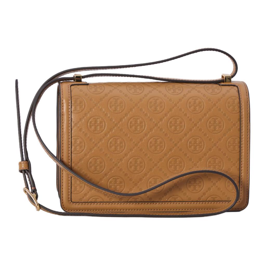 Tory Burch T Monogram Embossed Leather Tote Crossbody Shoulder Bag Women Bags Light-Brown 160210200